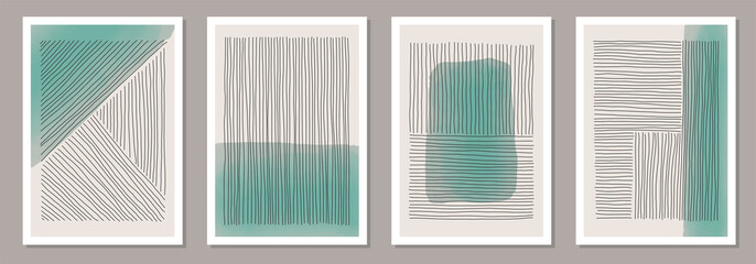 Trendy set of abstract creative minimalist artistic hand painted composition
