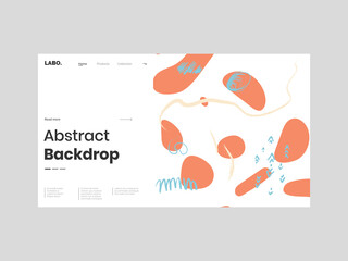 Fototapeta premium Abstract homepage illustration. Colorful lines, fluid spots, dots, paint strokes. Decorative chaotic background, backdrop. Hand drawn texture, different shapes and textures. Eps10 vector.