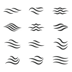 Fototapeta premium Water wave icon set. Vector symbols isolated on white background. Flat water wave icons for liquid sign, element design and logo template. Line style waves, vector illustration