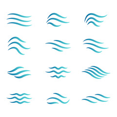 Water wave icon set. Vector symbols isolated on white background. Flat water wave icons for liquid sign, element design and logo template. Line style waves, vector illustration