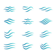 Water wave icon set. Vector symbols isolated on white background. Flat water wave icons for liquid sign, element design and logo template. Line style waves, vector illustration