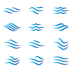 Water wave icon set. Vector symbols isolated on white background. Flat water wave icons for liquid sign, element design and logo template. Line style waves, vector illustration