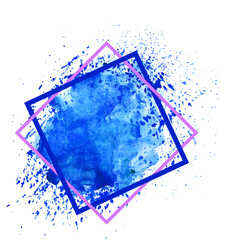Fototapeta na wymiar Square frame on the background of watercolor stains. Vector graphics