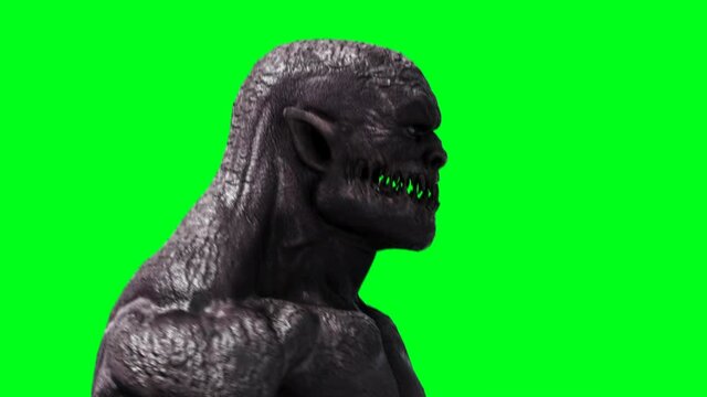Scary monster animation. Phisical, motion, blur. Realistic 4k animation. Green screen