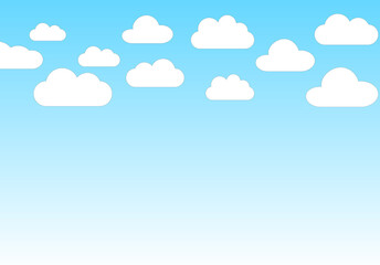 Clouds and sky background, vector. Cartoon clouds background for poster, flyer and wallpaper. Creative art design. Stylish blue gradient sky clouds. Vector illustration of cloudy weather