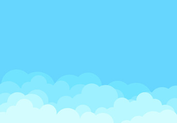 Clouds and sky background, vector. Cartoon clouds background for poster, flyer and wallpaper. Creative art design. Stylish blue gradient sky clouds. Vector illustration of cloudy weather