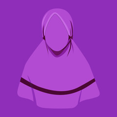 Portrait of an Arabian woman in purple hijab. Muslim girl avatar. Vector flat illustration