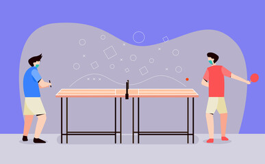 men playing ping pong or table tennis. exercise increases body immunity. covid prevention 19. modern vector flat illustration design concept