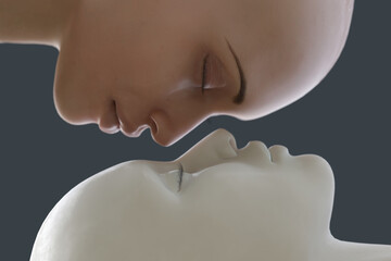 two female heads face to face