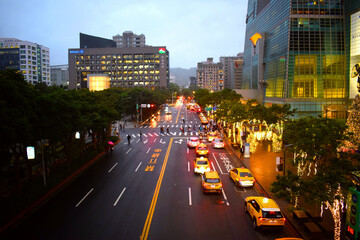 City Street Lights at Taipei City, Taiwan at night.