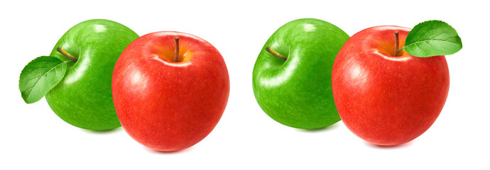 Red and green apple set isolated on white background. Package design element with clipping path