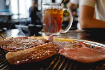 Close up grilled Korean bbq pork.
