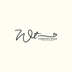 WT initials signature logo. Handwriting logo vector templates. Hand drawn Calligraphy lettering Vector illustration.
