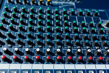 Mixer. Sound equipment for large gatherings, concerts, parties close up