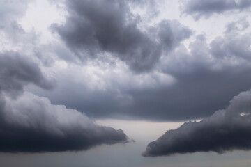 Epic Dramatic Storm sky, dark grey clouds background texture, thunderstorm	