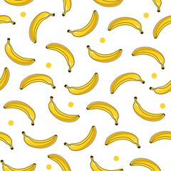 Fototapeta na wymiar yellow bananas on white background seamless pattern cartoon style for wallpaper, banner, label, cover, card, texture etc. vector design.