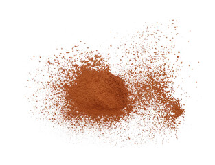 Fototapeta na wymiar Brown cocoa powder on white background, top view