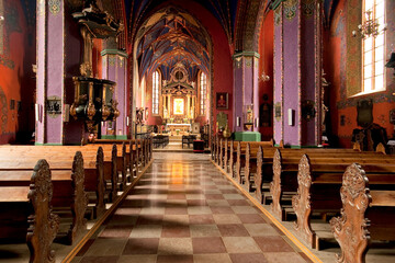 The interior of a Gothic church, Poland.