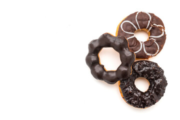 Chocolate donuts on a white background
