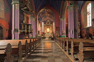 Fototapeta na wymiar The interior of a Gothic church, Poland.