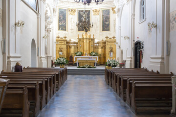 Inside Catholic church.