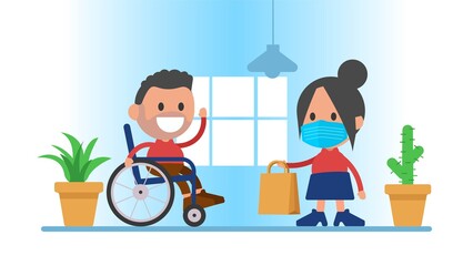 Caring for people with disabilities during quarantine. Buying and delivering. Coronavirus epidemic.
