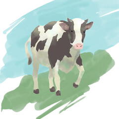 水彩風タッチのナチュラルな乳牛イラスト