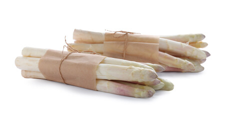 Bunches of fresh raw asparagus isolated on white