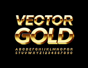 Vector Gold Alphabet. Shiny 3D Font, Elegant modern Letters and Numbers set