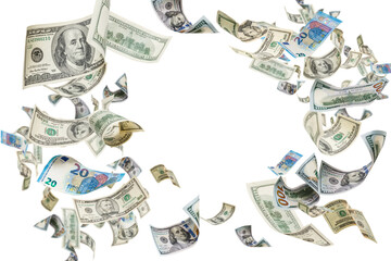 Colection of packs of dollars isolated on white background