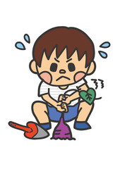 芋ほり さつまいも スコップ シャベル 秋 イベント ベクター イラスト