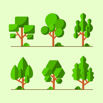 set of green trees vector