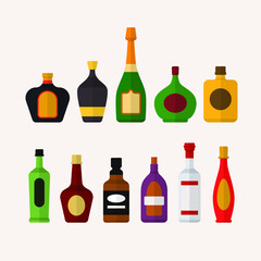 set of alcohol bottles