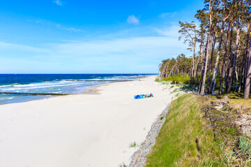 Beautiful white sand beach and blue sea near Kolobrzeg, Baltic Sea coast, Poland