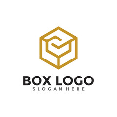 Abstract business cube logo vector. Minimalist box logo with line style.