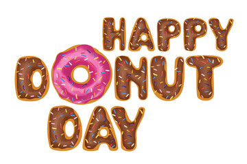 Happy donut day tasty lettering. Clip art on white background