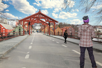 Trondheim old town bridges the river Nidelven