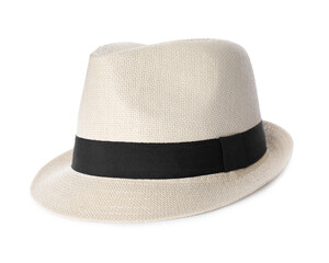 Stylish hat isolated on white. Beach accessory