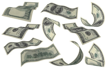 Dollar, Paper Money Set, American Banknote, Flying Money, 3D Render