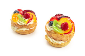 Home made cake with cream and fruit isolated