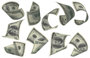Dollar, Paper Money Set, American Banknote, Flying Money, 3D Render