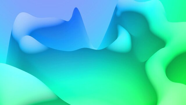 Abstract looped 4k bg, surface with waves. Liquid blue green gradient of paint with internal glow forms hills or peaks that change smoothly in cycle. Beautiful color transitions.