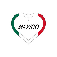 Mexico flag in heart. I love my country. sign. Stock vector illustration isolated on white background.
