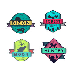 Bizon and Forest, Moon and Hunter Badges Set Logo © barsrsind
