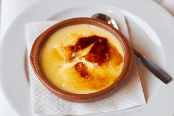 traditional dessert catalan cream with caramelized sugar on top