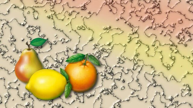 Animation of fruits on a bright table, rotation.