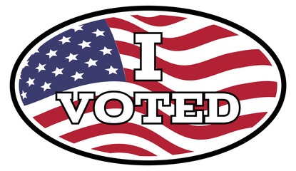 I voted text on United States flag background. Sticker emblem vector illustration