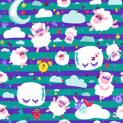 Night rest, bedtime vector seamless pattern