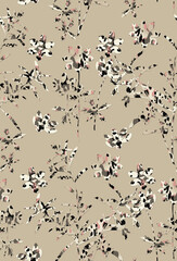 Animal Abstract Textured Flower Silhouette Seamless Pattern Trend Fashion Colors Branches Leaves