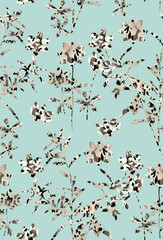 Animal Abstract Textured Flower Silhouette Seamless Pattern Trend Fashion Colors Branches Leaves